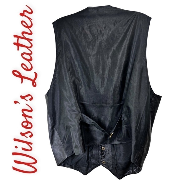 WILSON’S LEATHER Black Leather Biker Moto Vest, Size Large - Picture 8 of 9